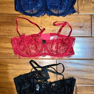 Elegant Lace Bralette Set - Red, Blue, Black